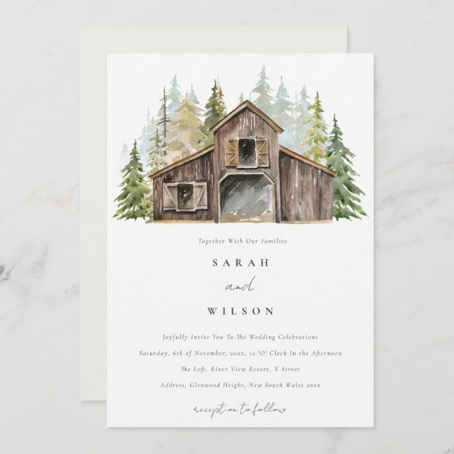 Carte De Remerciements Rustic Elegant Pine Forest Barnyard Mariage Invite (Devant / Derrière)