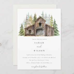 Carte De Remerciements Rustic Elegant Pine Forest Barnyard Mariage Invite