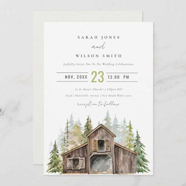 Carte De Remerciements Rustic Elegant Pine Forest Barnyard Mariage Invite (Devant / Derrière)