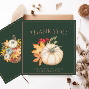 Carte De Remerciements Rustic Emerald Green Automne Citrouille Mariage