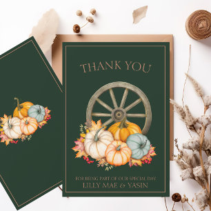 Carte De Remerciements Rustic Emerald Green Automne Citrouille Mariage