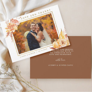 Carte De Remerciements Rustic Fall Floral Mariage Gold Frame Photo