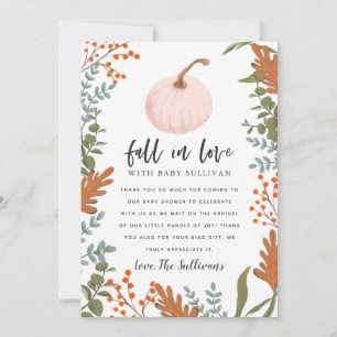 Carte De Remerciements Rustic Fall in Love Citrouille rose Baby shower