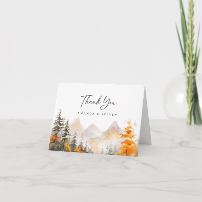 Carte De Remerciements Rustic Fall Mountain Pine Forest Wedding (Devant)