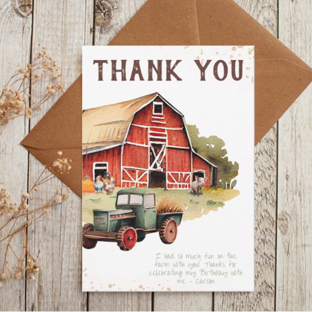 Carte De Remerciements Rustic Farm Animal Tractor Garçons Anniversaire (Créateur téléchargé)