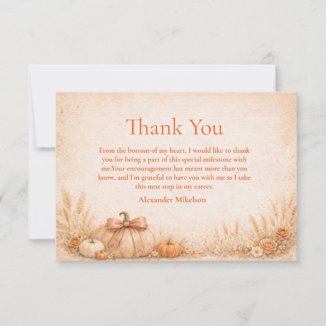 Carte De Remerciements Rustic Gingham Pumpkin Fall Graduation (Devant)