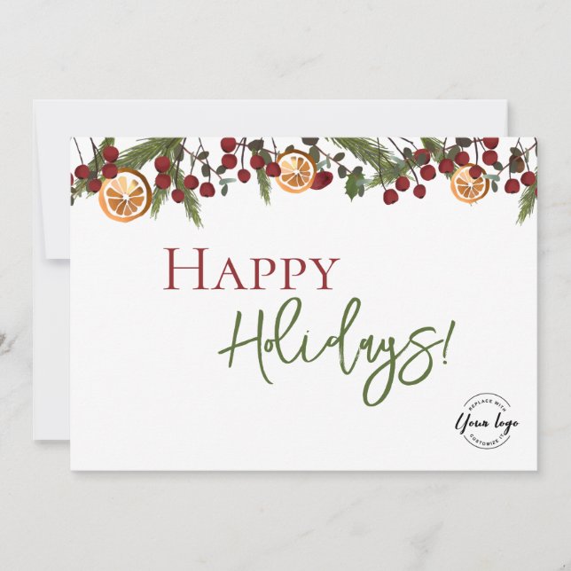 Carte De Remerciements Rustic Holiday Greenery & Citrus Orange business  (Devant)