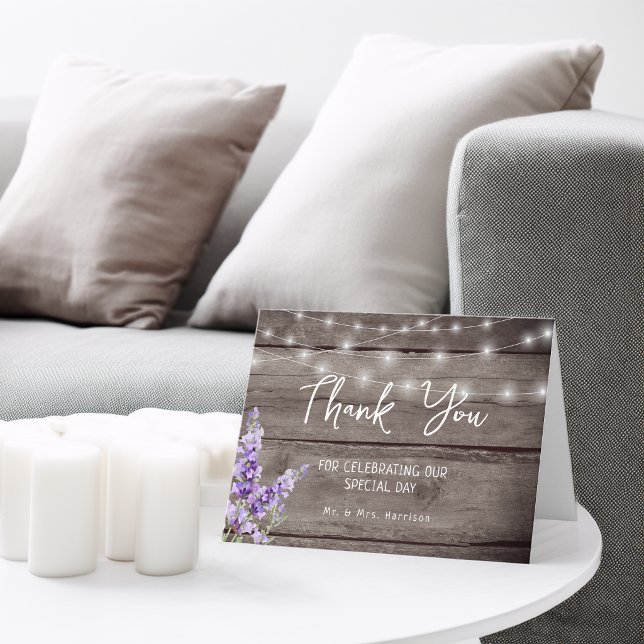 Carte De Remerciements Rustic Lavender Wood Texture Light Wedding Photo (Rustic Lavender Wood Texture Light Wedding Photo Thank You Card)