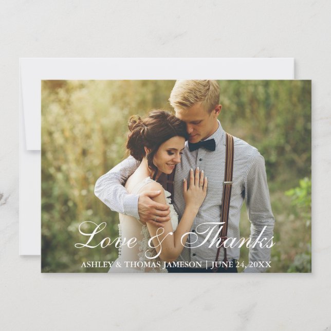 Carte De Remerciements Rustic Mariage Photo Love and Thanks (Devant)