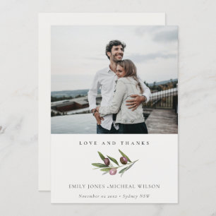 Carte De Remerciements Rustic Minimal Olive Branch Foliage Mariage Photo
