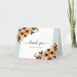 Carte De Remerciements Rustic Mint and Brown Floral Wedding Thank You
