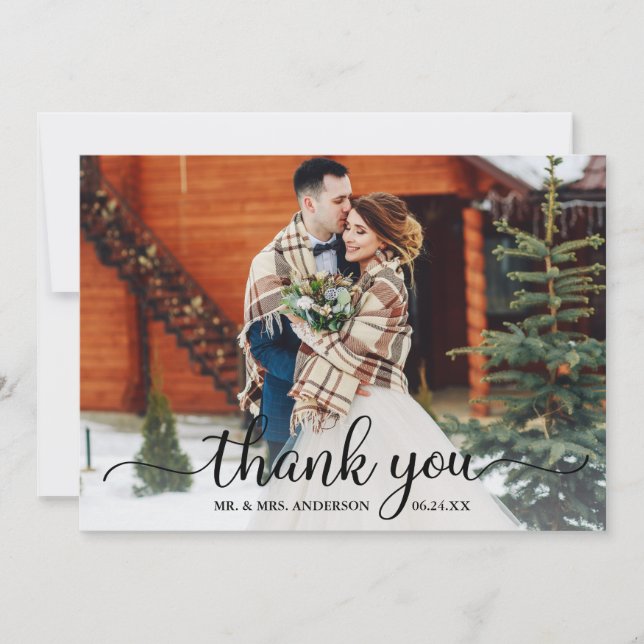 Carte De Remerciements Rustic Modern Calligraphy Script Mariage photo (Devant)