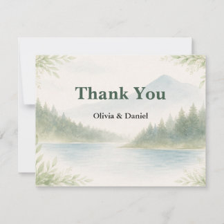 Carte De Remerciements Rustic Mountain Forest Watercolor Wedding Thanks