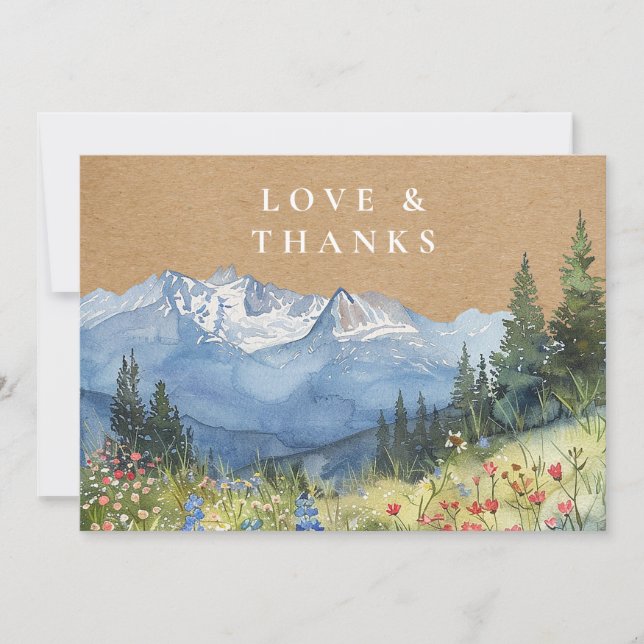 Carte De Remerciements Rustic Mountain Wildflower Floral Wedding Photo (Devant)