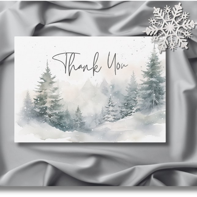 Carte De Remerciements Rustic Mountain Winter Scene Mariage d'aquarelle (Rustic Mountain Winter Scene Watercolor Wedding Thank You Card)