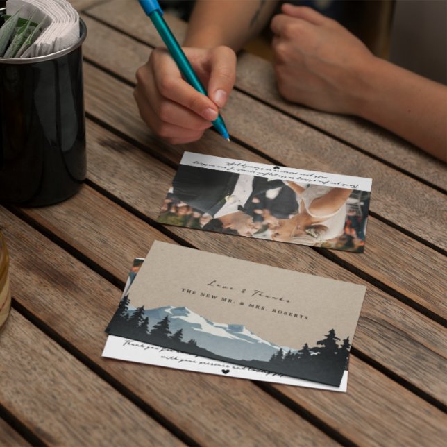 Carte De Remerciements Rustic Mountain Woodland Forest Mariage Photo (Créateur téléchargé)