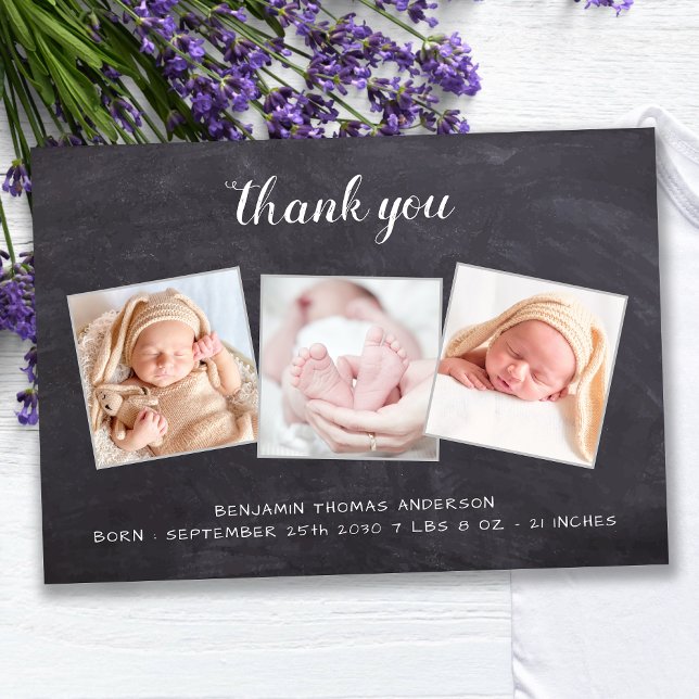 Carte De Remerciements Rustic Nouveau Baby Chalkboard 3 Baby shower photo (Créateur téléchargé)