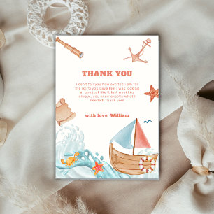 Carte De Remerciements Rustic Ocean Boy Adventure Baby shower de voilier