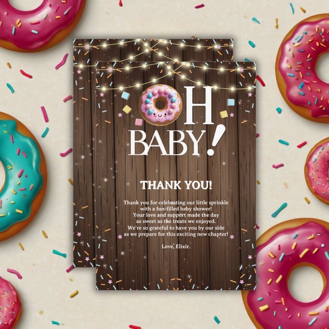 Carte De Remerciements Rustic Oh Baby Donut & Sprinkle Kawaii Baby Shower (Créateur téléchargé)