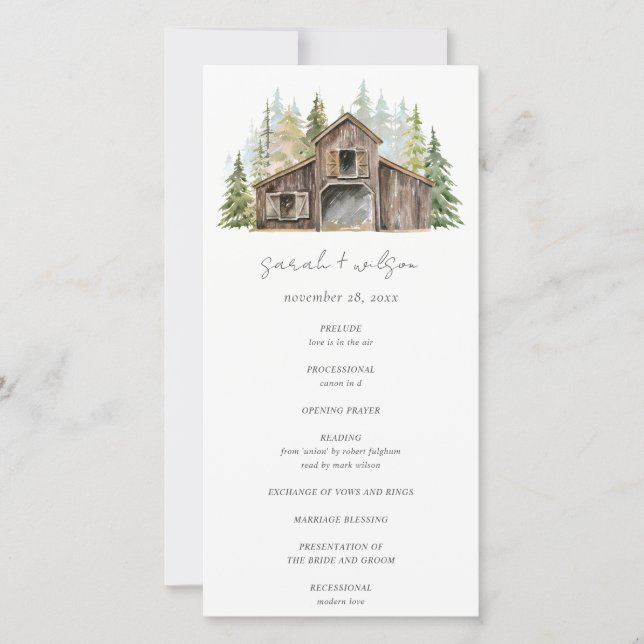 Carte De Remerciements Rustic Pine Woods Forest Barnyard Wedding Programm (Devant)