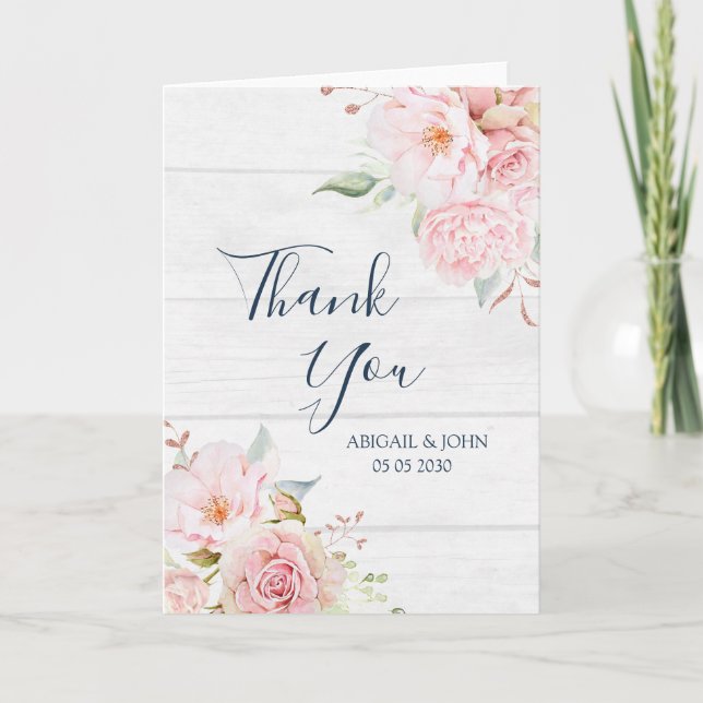 Carte De Remerciements Rustic Pink Floral Spring Wedding Thank You Card (Devant)