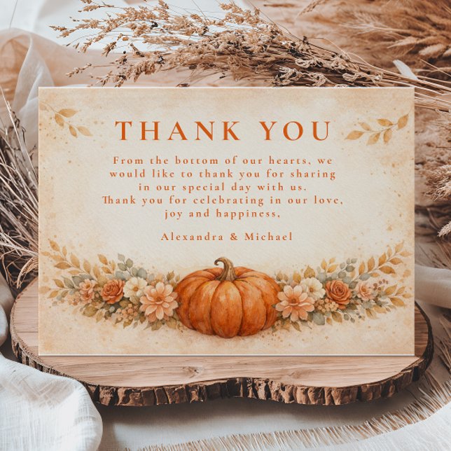 Carte De Remerciements Rustic Pumpkin Floral Fall Wedding (Créateur téléchargé)