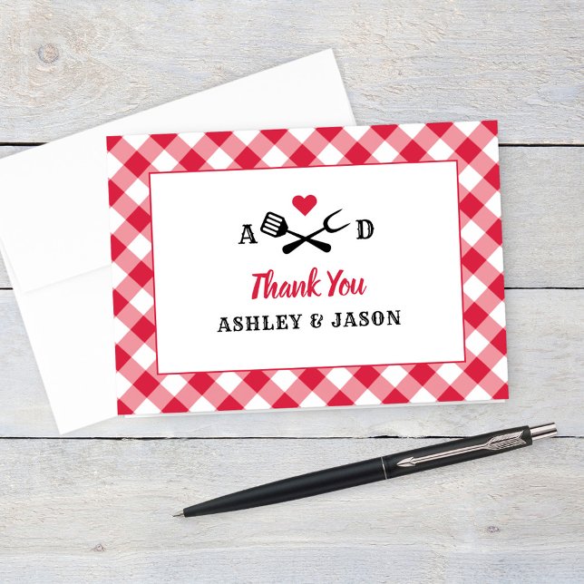 Carte De Remerciements Rustic Red Gingham Plaid BBQ Wedding Monogram (Créateur téléchargé)