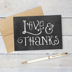 Carte De Remerciements Rustic Script Love and Thanks Chalkboard Wedding