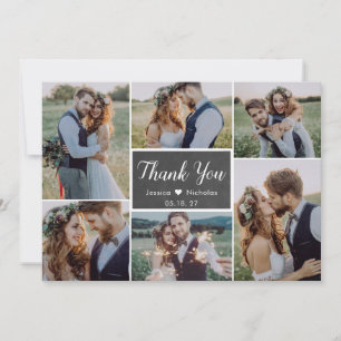 Carte De Remerciements Rustic Simple 6 Photo Collage Mariage de script