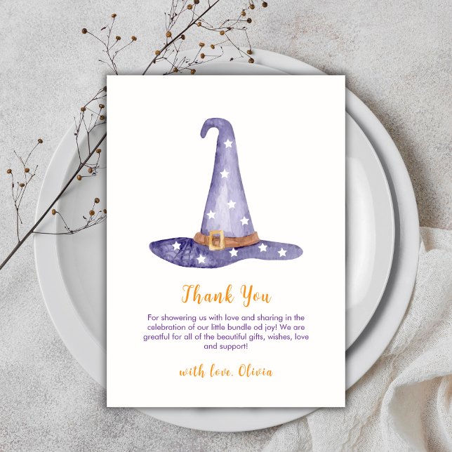Carte De Remerciements Rustic Star Little Boo Sorcière Casquette Baby sho (Rustic Star Little Boo Witch Hat Baby Shower Thank You Card)