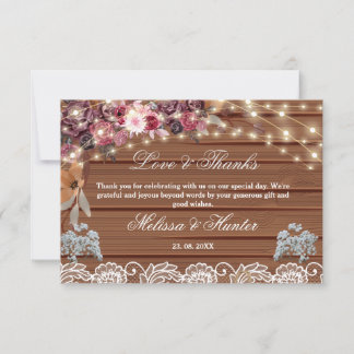 Carte De Remerciements Rustic String éclaire le Mariage de dentelle de re