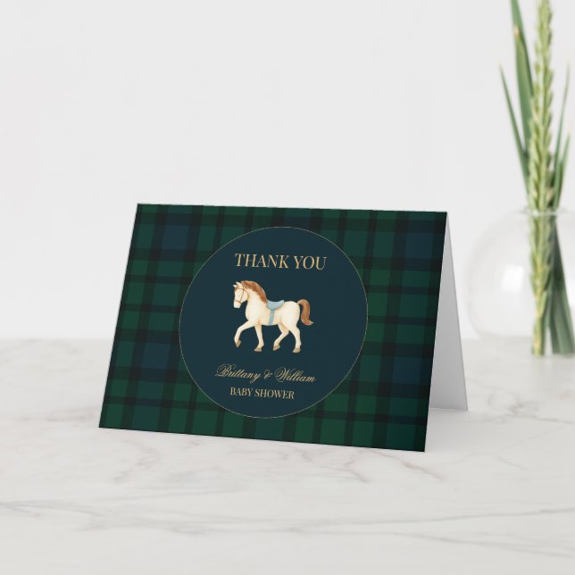 Carte De Remerciements Rustic Tartan Plaid Horse Baby Shower  (Devant)