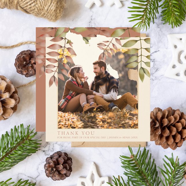 Carte De Remerciements Rustic Terracotta Automne Feuilles Mariage photo (Créateur téléchargé)