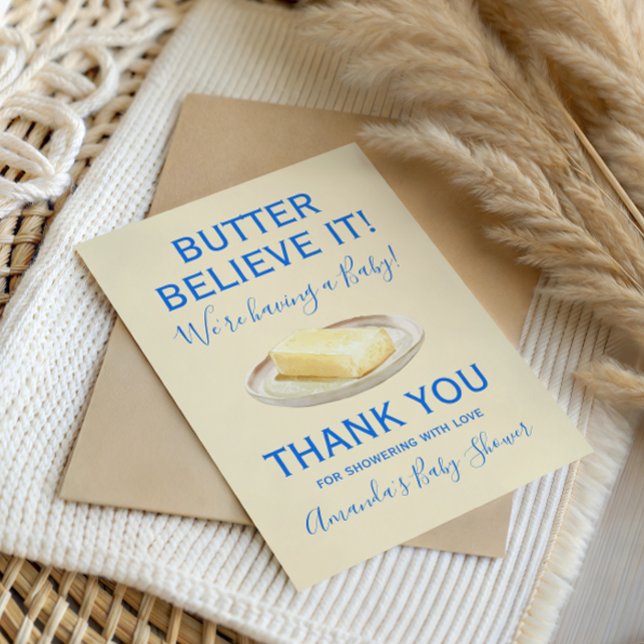 Carte De Remerciements Rustic Theme Butter Yellow Blue Baby Shower  (Créateur téléchargé)