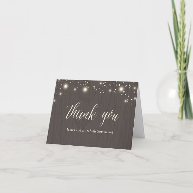 Carte De Remerciements Rustic Twinkle Fairy Mariage en bois clair (Devant)