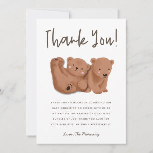 Carte de remerciements Rustic Twins Club Bear Baby