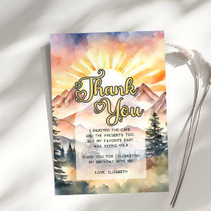 Carte De Remerciements Rustic Watercolor Mountains Nature Sunrise Script