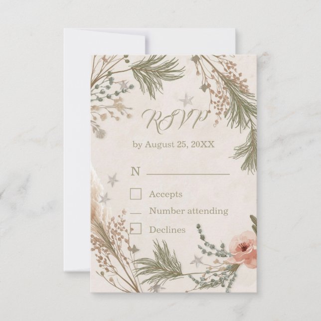 Carte De Remerciements Rustic Winter Boho RSVP Card with Pine Branches (Devant)