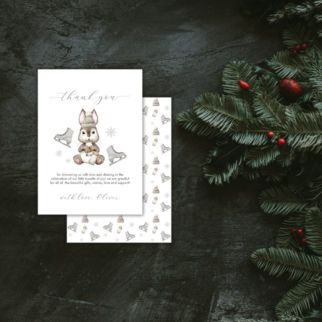 Carte De Remerciements Rustic Winter Bunny Ice Skate Baby Shower (Rustic Winter Bunny Ice Skate Baby Shower Thank You Card)