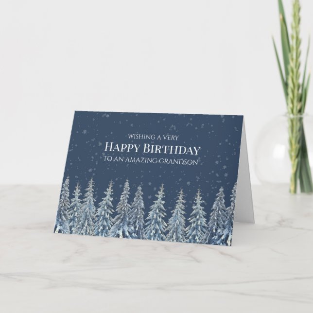 Carte De Remerciements Rustic Winter Forest Happy Birthday Grandson Card (Devant)