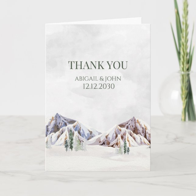 Carte De Remerciements Rustic Winter Mountain Wedding Thank You Card (Devant)