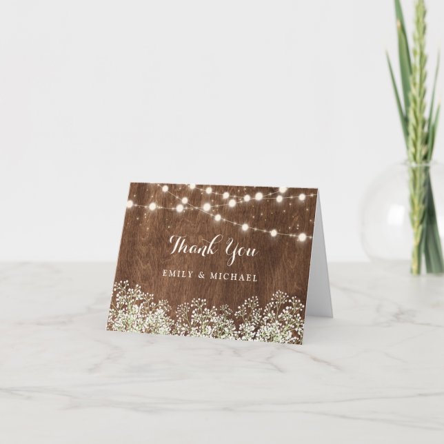 Carte De Remerciements Rustic Wood Baby's Breath String Mariage (Devant)