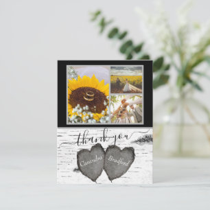 Carte De Remerciements Rustic Wood Hearts Aspen 3 photo collage Mariage T