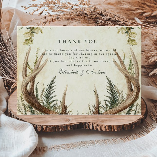 Carte De Remerciements Rustique Antler Woodland Floral Mariage (Créateur téléchargé)