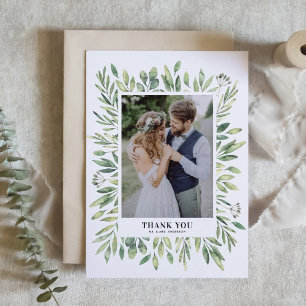 Carte De Remerciements Rustique aquarelle Cadre vert Mariage photo