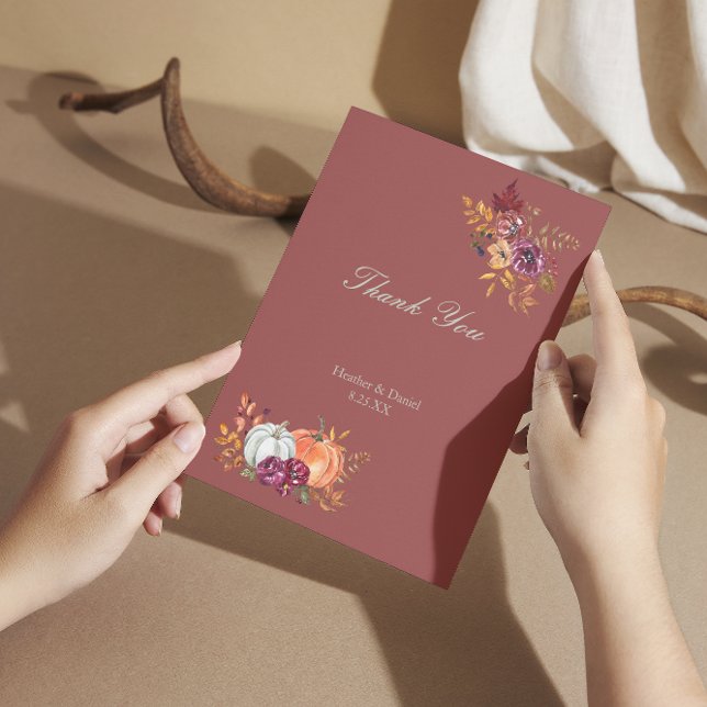 Carte De Remerciements Rustique Automne Floral Citrouille Mariage (Créateur téléchargé)