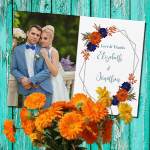 Carte De Remerciements Rustique Automne Orange Navy Bleu Floral Mariage
