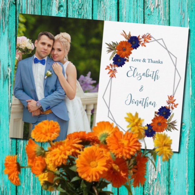 Carte De Remerciements Rustique Automne Orange Navy Bleu Floral Mariage (Créateur téléchargé)