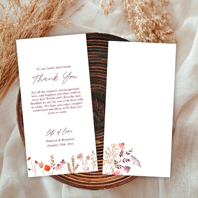 Carte De Remerciements Rustique Boho Chic Automne Fleur sauvage Mariage (Créateur téléchargé)