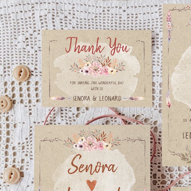 Carte De Remerciements Rustique Boho Floral Kraft Mariage (Créateur téléchargé)